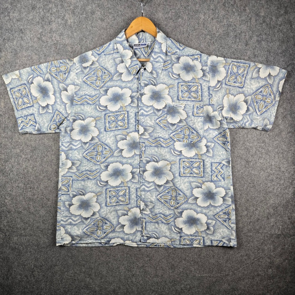 Vintage Billabong Button Down Shirt Mens XL Blue Hibiscus Floral USA Made 90s